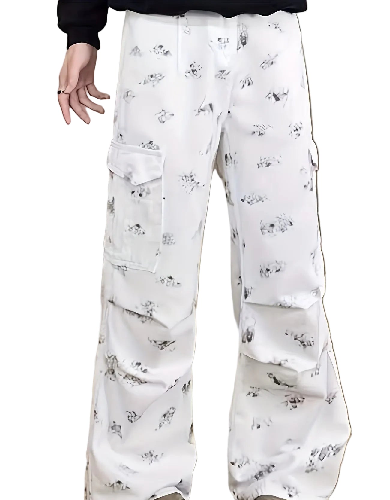Men's Abstract Print Straight Leg Cargo Trousers