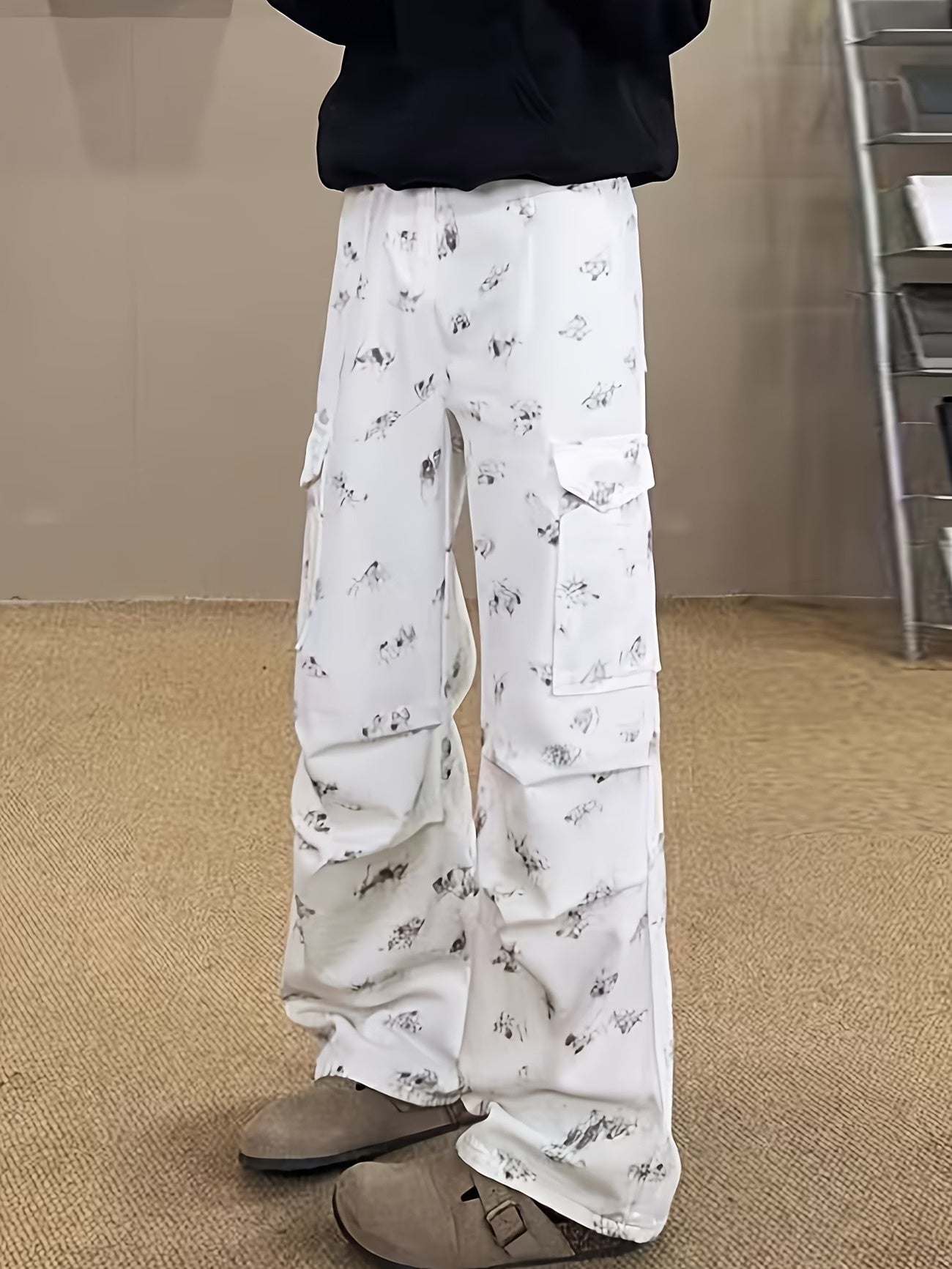 Men's Abstract Print Straight Leg Cargo Trousers