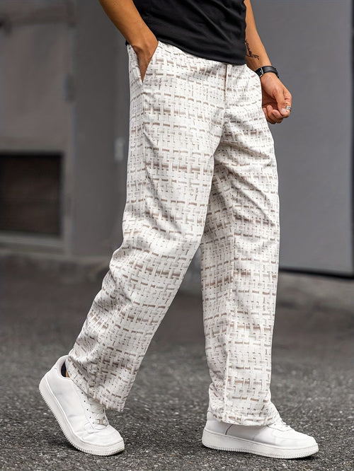 Men's Geometric Print Straight Leg Trousers