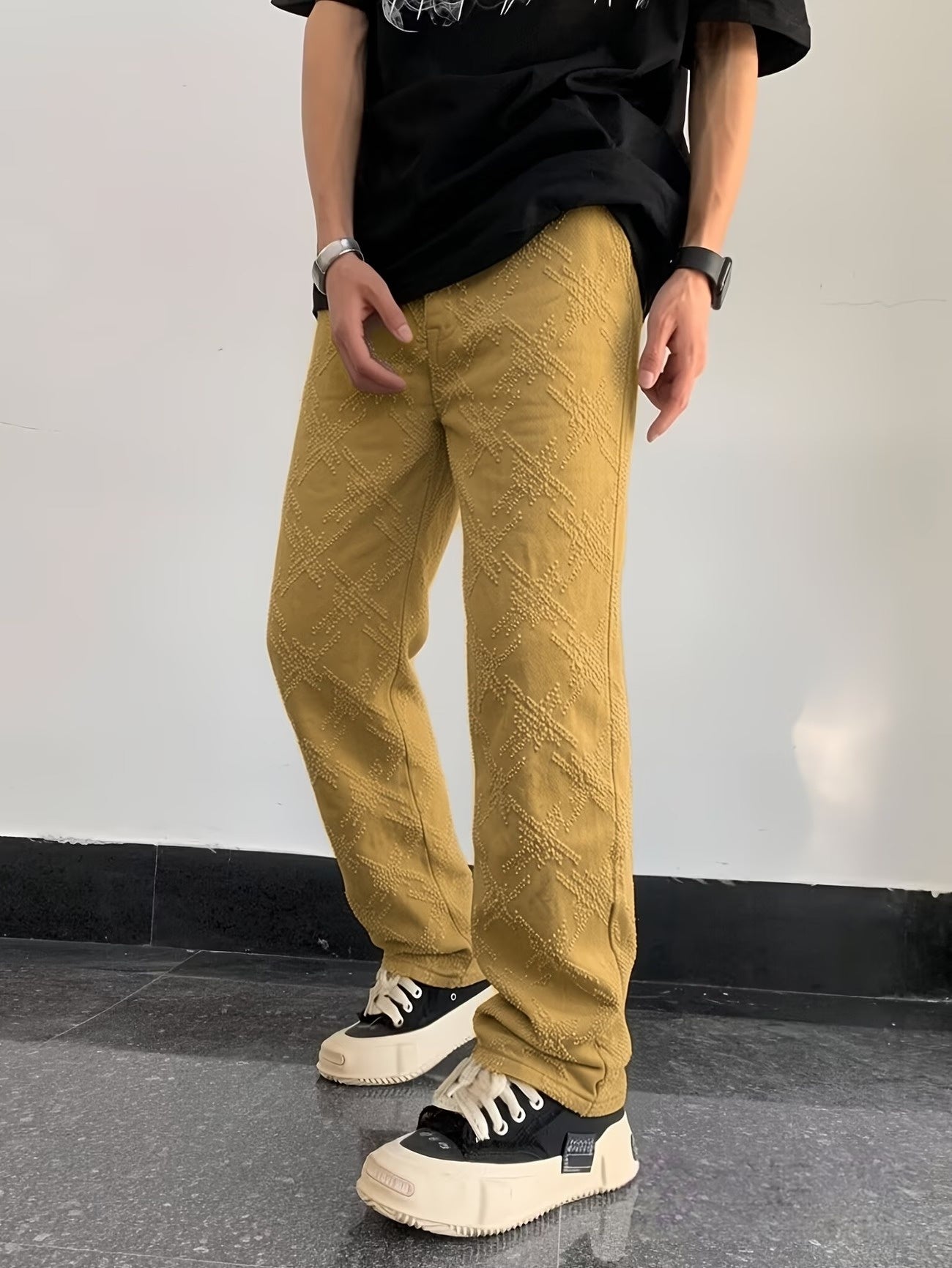 Men's Textured Dot Straight Leg Trousers