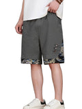 Men's Wide Leg Dragon and Wave Print Shorts
