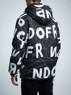 Men's Autumn Abstract Print Hooded Padded Jacket with Drawcord Hem
