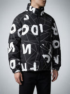 Men's Autumn Abstract Print Hooded Padded Jacket with Drawcord Hem