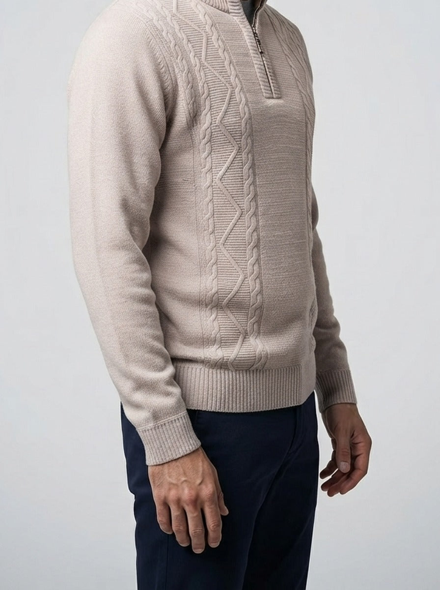 Men's Autumn Aran Cable Half Zip Jumper