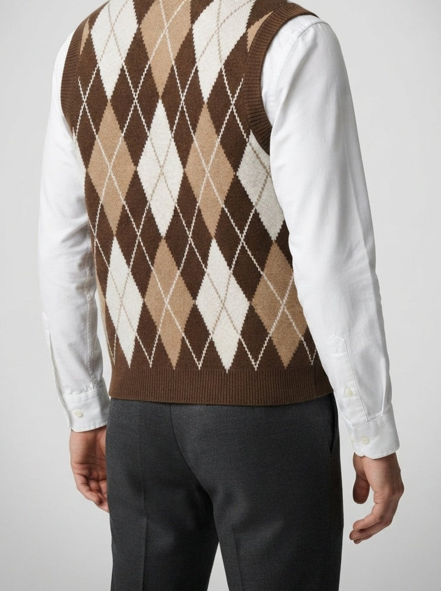 Men's Autumn Argyle Knit Sleeveless Jumper Vest