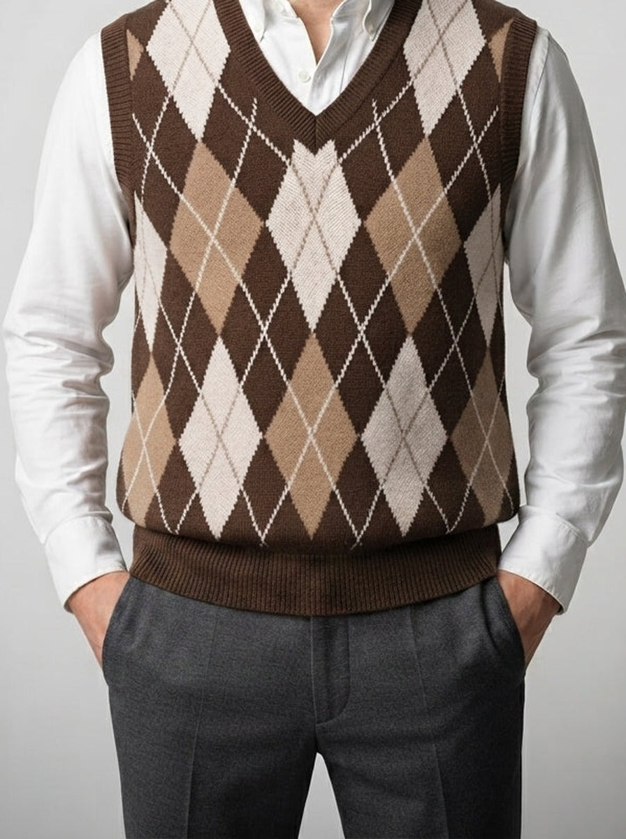 Men's Autumn Argyle Knit Sleeveless Jumper Vest