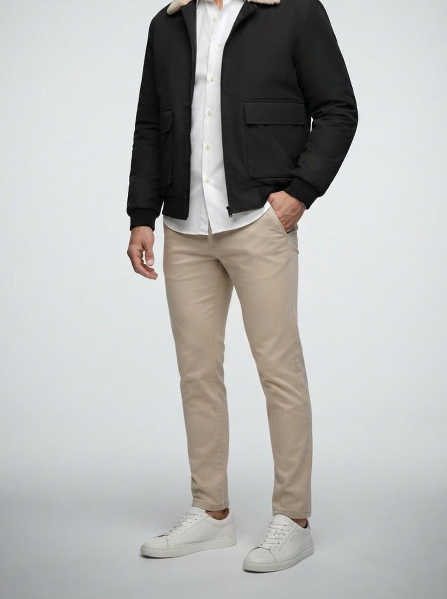 Men's Autumn Bomber Jacket with Fleece Collar