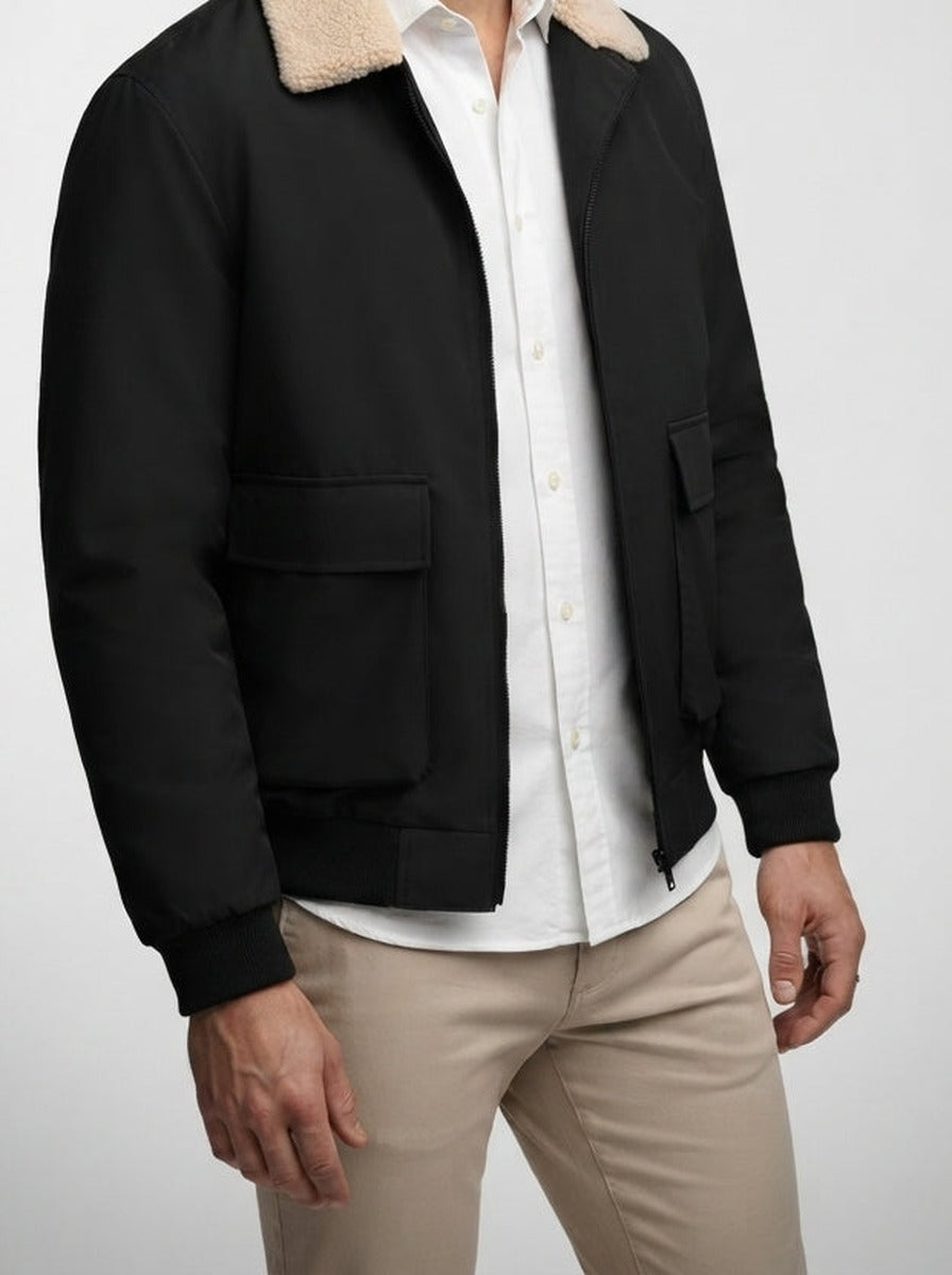 Men's Autumn Bomber Jacket with Fleece Collar