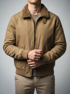 Men's Autumn Borg Collar Flight Jacket with Zip Sleeve Pocket
