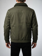 Men's Autumn Borg Collar Flight Jacket with Zip Sleeve Pocket