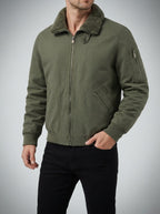 Men's Autumn Borg Collar Flight Jacket with Zip Sleeve Pocket