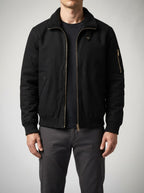 Men's Autumn Borg Collar Flight Jacket with Zip Sleeve Pocket