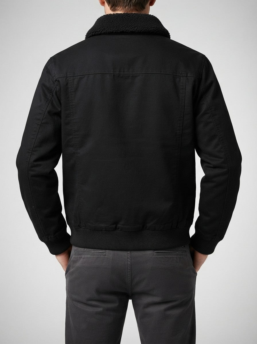 Men's Autumn Borg Collar Flight Jacket with Zip Sleeve Pocket