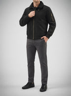 Men's Autumn Borg Collar Flight Jacket with Zip Sleeve Pocket