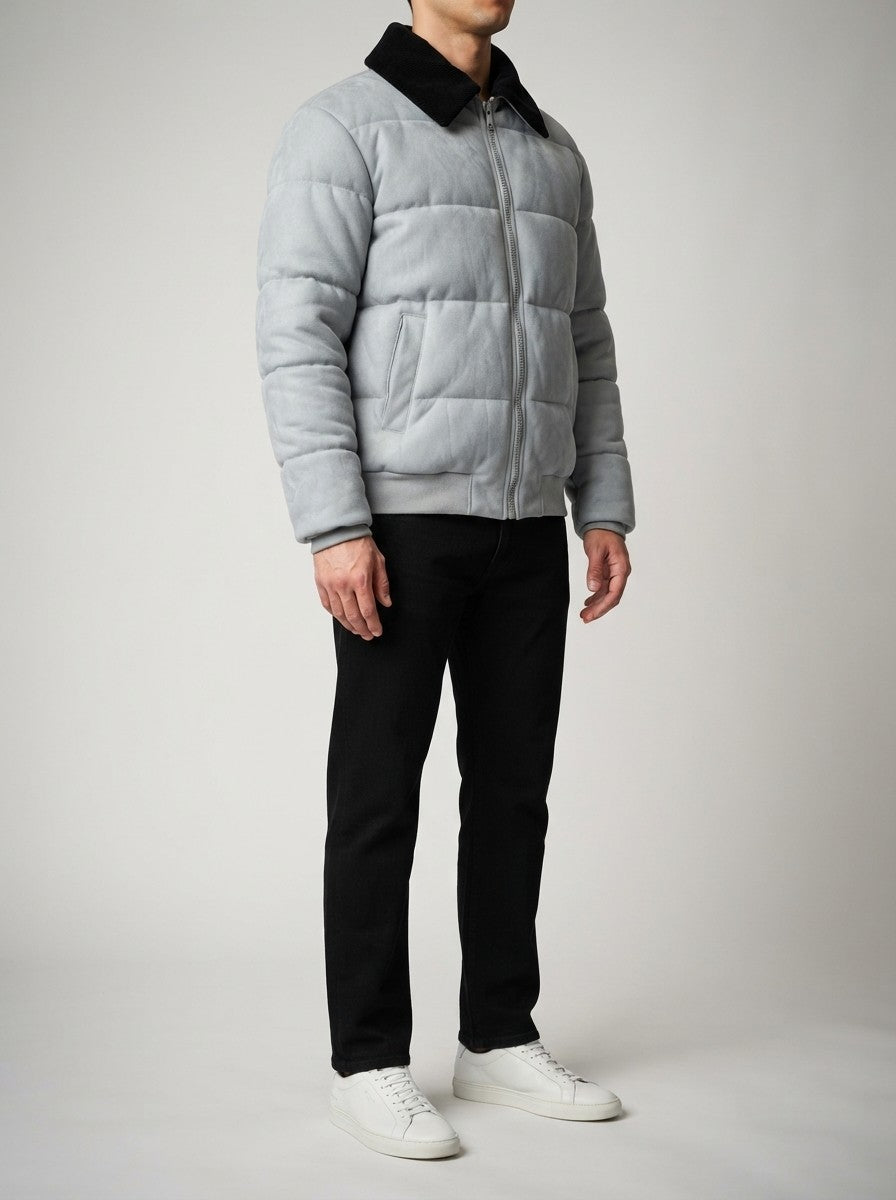 Men's Autumn Box Quilted Puffer Jacket with Fur Collar