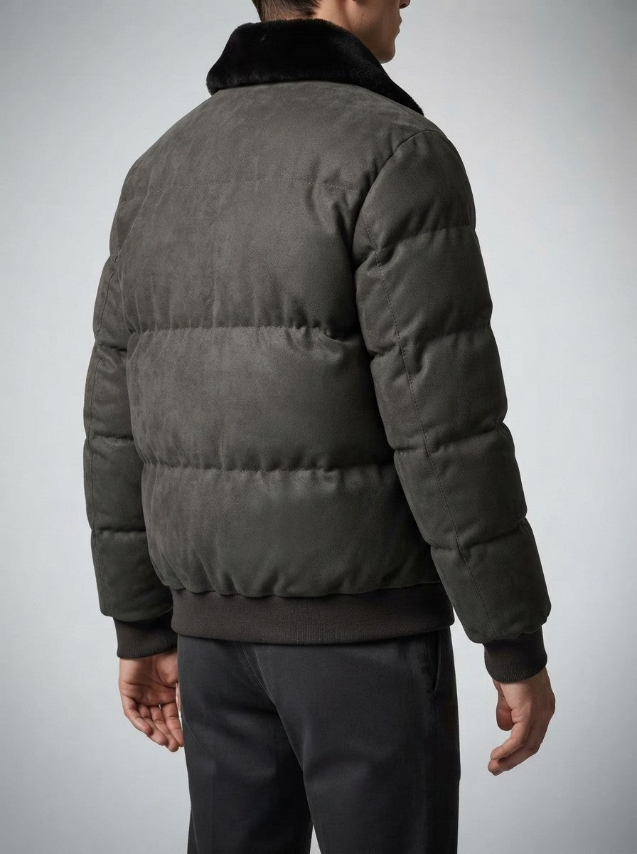 Men's Autumn Box Quilted Puffer Jacket with Fur Collar