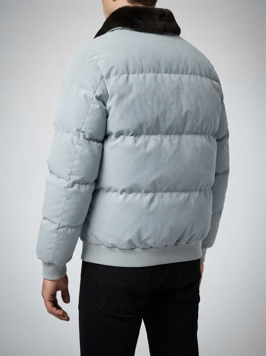 Men's Autumn Box Quilted Puffer Jacket with Fur Collar