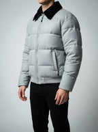 Men's Autumn Box Quilted Puffer Jacket with Fur Collar