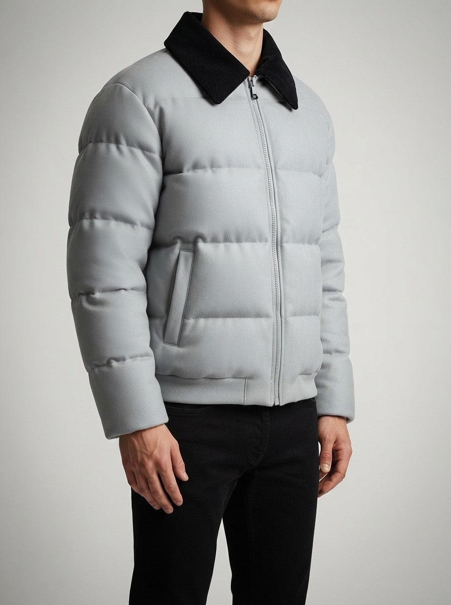 Men's Autumn Box Quilted Puffer Jacket with Fur Collar