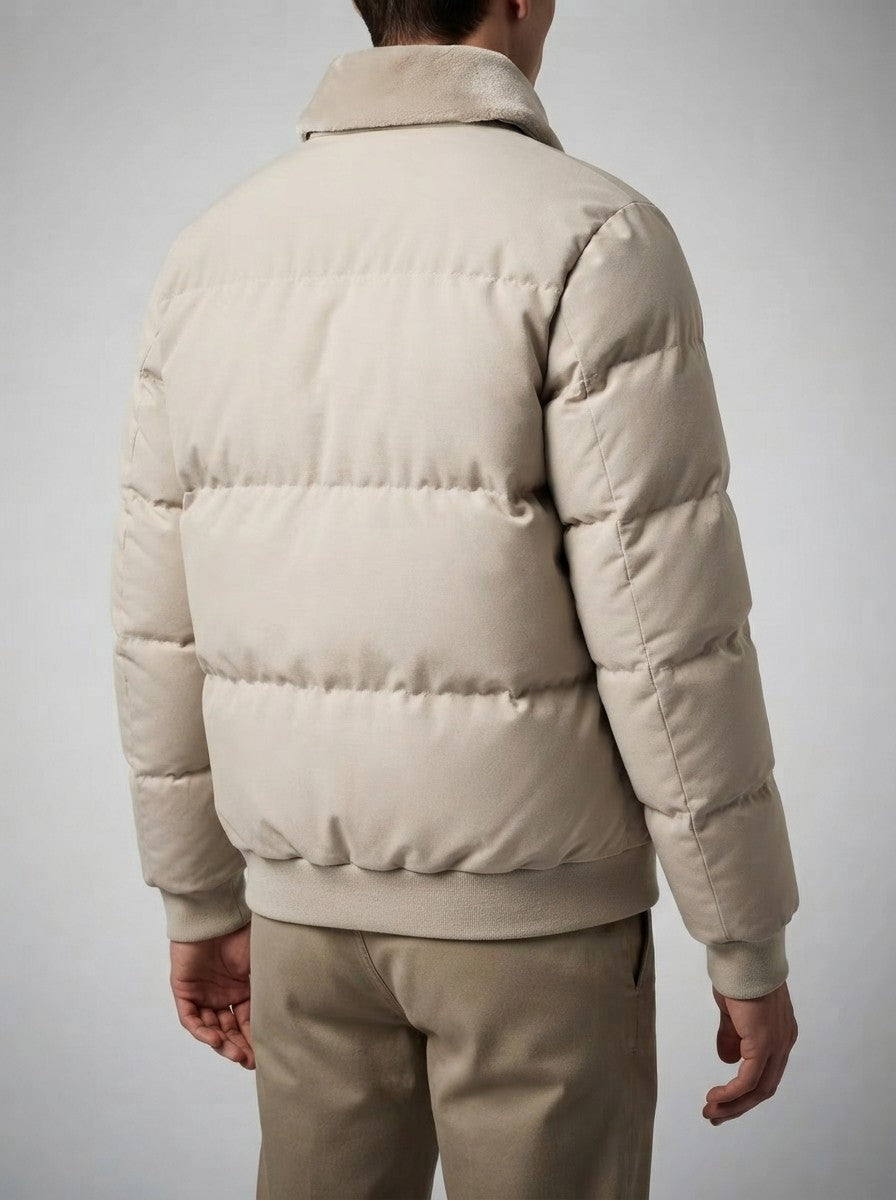 Men's Autumn Box Quilted Puffer Jacket with Fur Collar