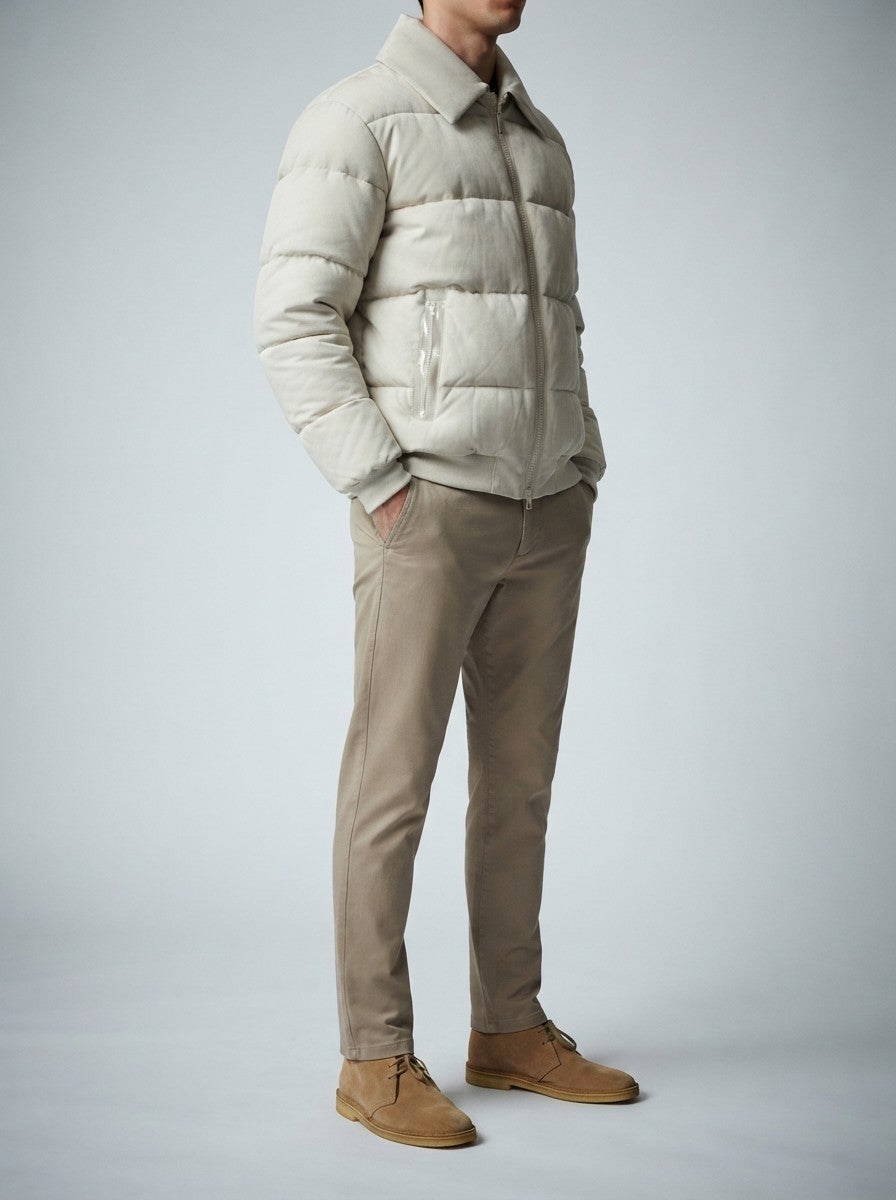 Men's Autumn Box Quilted Puffer Jacket with Fur Collar