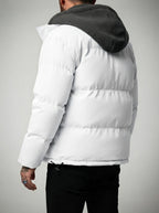 Men's Autumn Box Quilted Puffer Jacket with Layered Fleece Hood