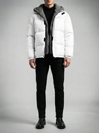 Men's Autumn Box Quilted Puffer Jacket with Layered Fleece Hood