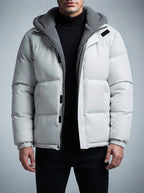 Men's Autumn Box Quilted Puffer Jacket with Layered Fleece Hood