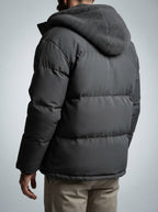 Men's Autumn Box Quilted Puffer Jacket with Layered Fleece Hood
