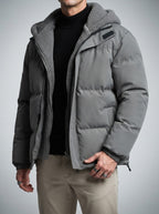 Men's Autumn Box Quilted Puffer Jacket with Layered Fleece Hood