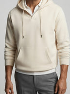 Men's Autumn Brushed Cotton Hoodie with Notch Neck and Kangaroo Pocket
