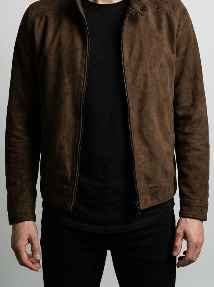 Men's Autumn Brushed Full Zip Jacket with Stand Collar