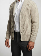Men's Autumn Cable Knit Cardigan with Shawl Collar