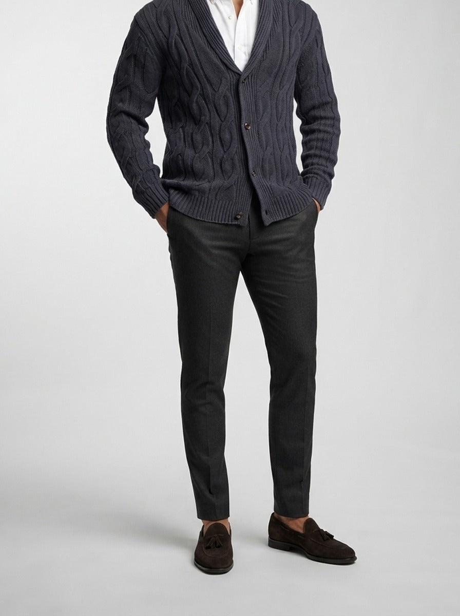 Men's Autumn Cable Knit Cardigan with Shawl Collar