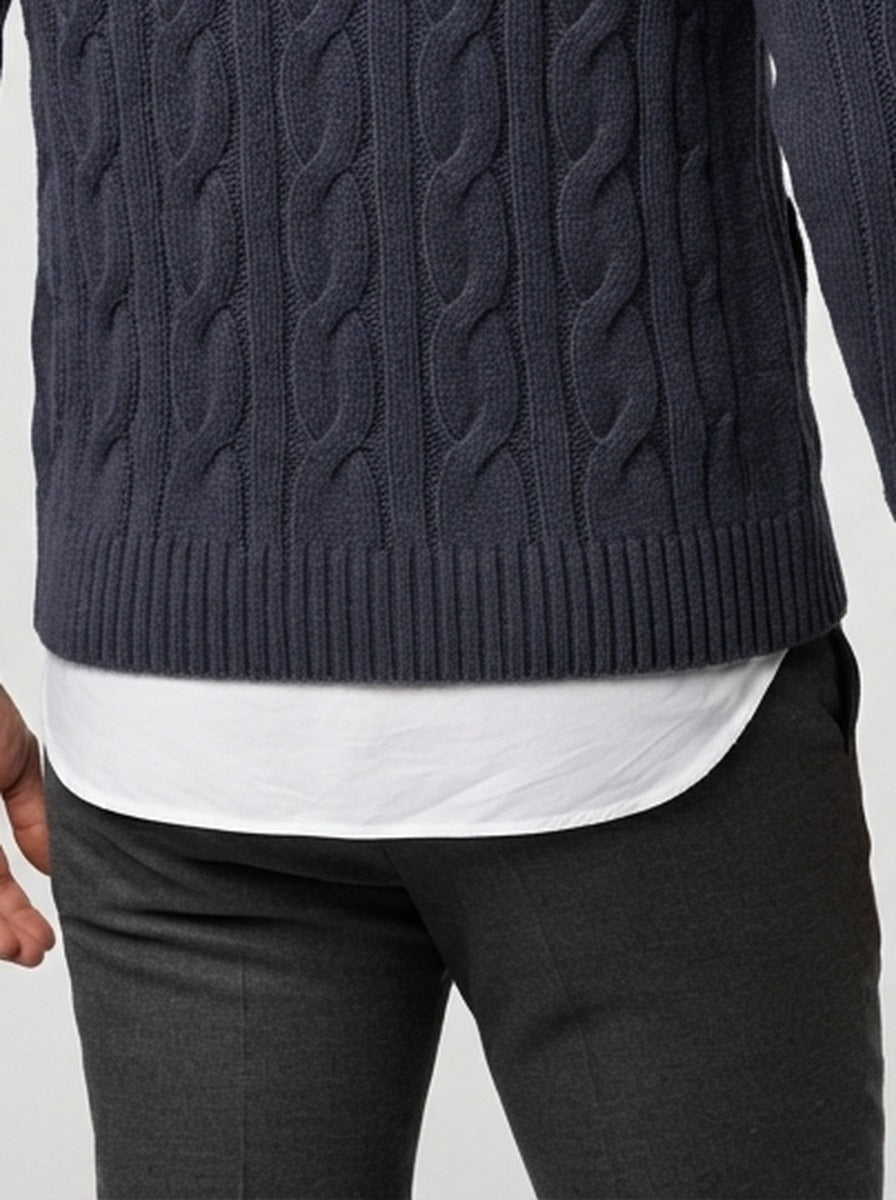 Men's Autumn Cable Knit Cardigan with Shawl Collar