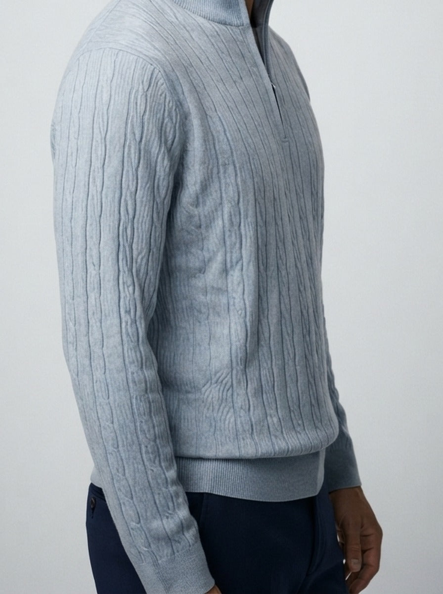 Men's Autumn Cable Knit Half Zip Jumper with Mock Collar