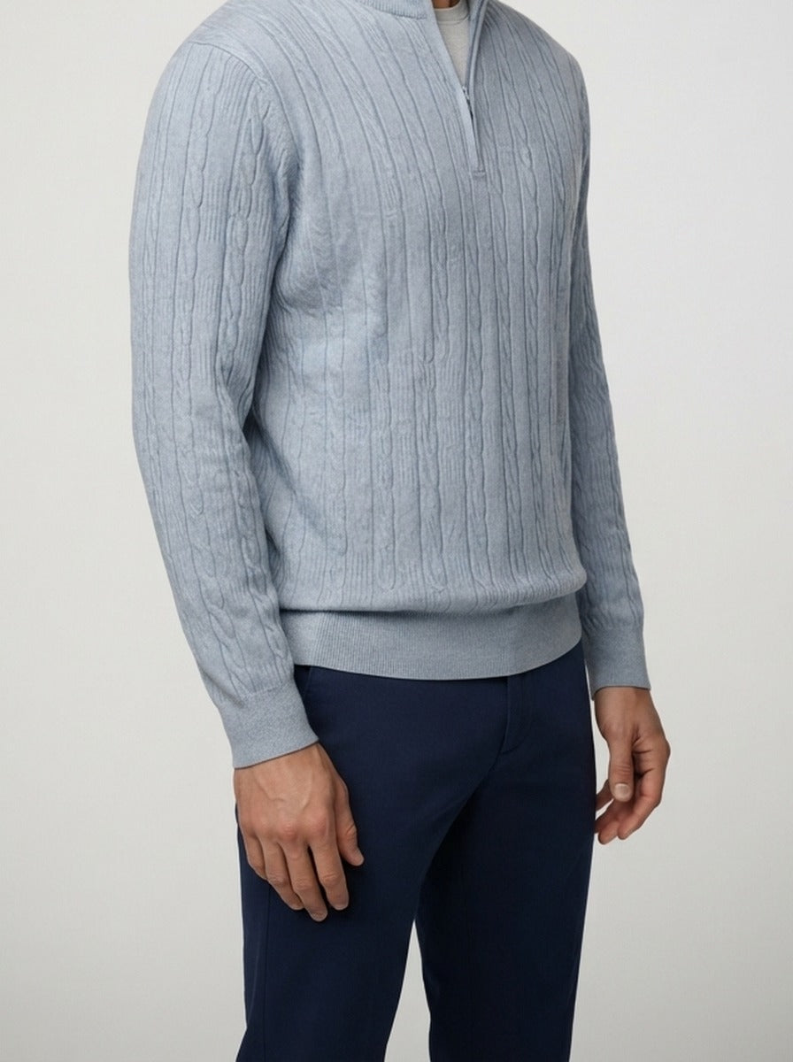 Men's Autumn Cable Knit Half Zip Jumper with Mock Collar