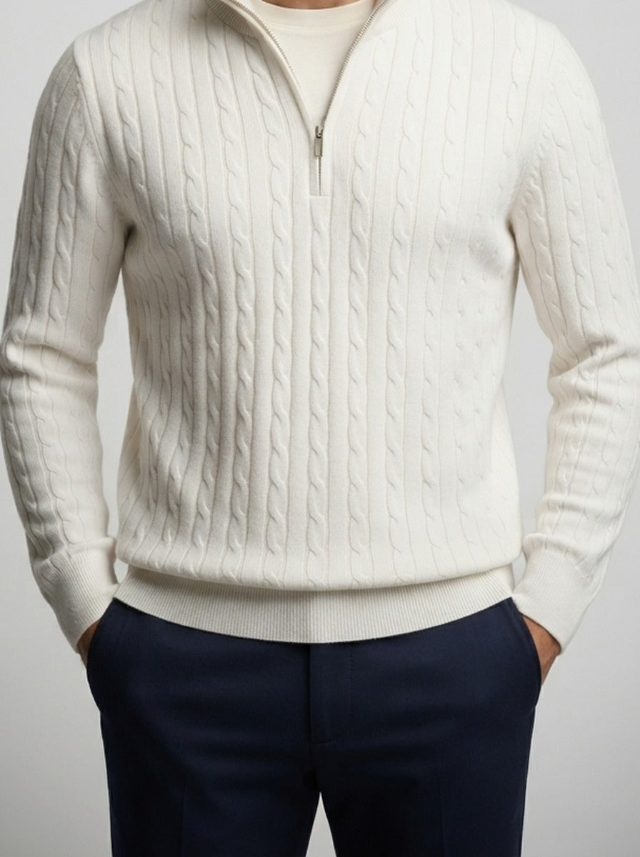 Men's Autumn Cable Knit Half Zip Jumper with Mock Collar