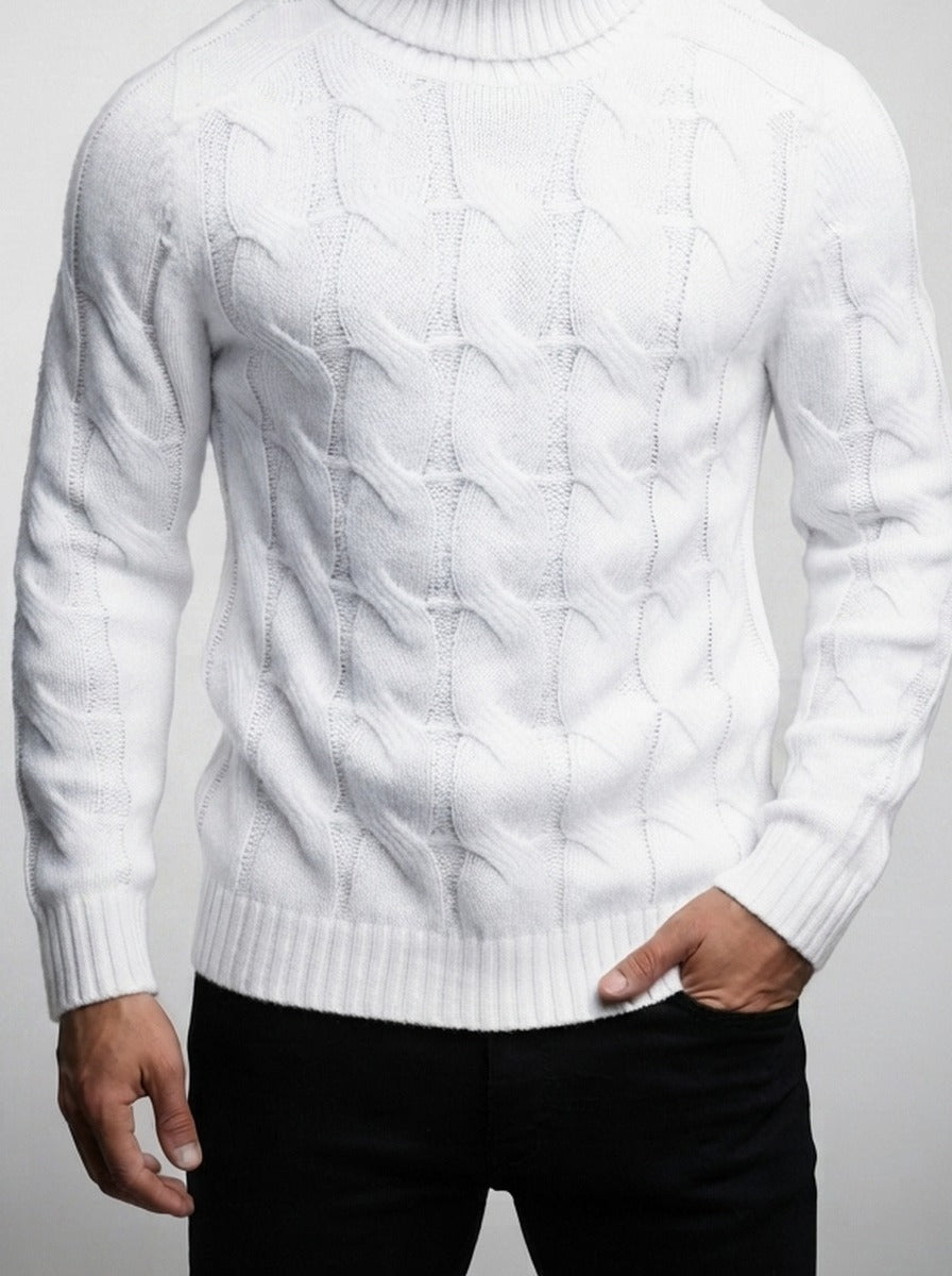 Men's Autumn Cable Knit Roll Neck Jumper