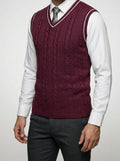 Men's Autumn Cable Knit Sleeveless Jumper Vest with V-Neck