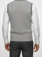 Men's Autumn Cable Knit Sleeveless Jumper Vest with V-Neck