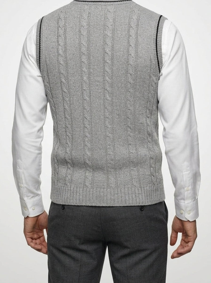 Men's Autumn Cable Knit Sleeveless Jumper Vest with V-Neck