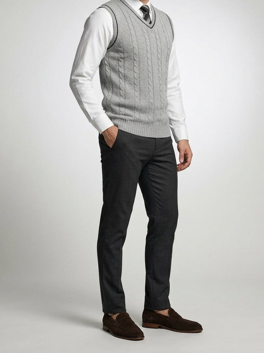 Men's Autumn Cable Knit Sleeveless Jumper Vest with V-Neck