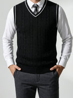 Men's Autumn Cable Knit Sleeveless Jumper Vest with V-Neck