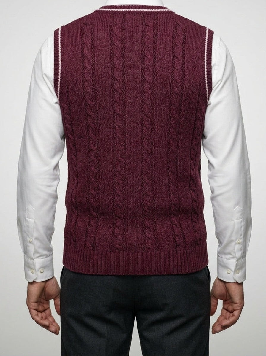 Men's Autumn Cable Knit Sleeveless Jumper Vest with V-Neck