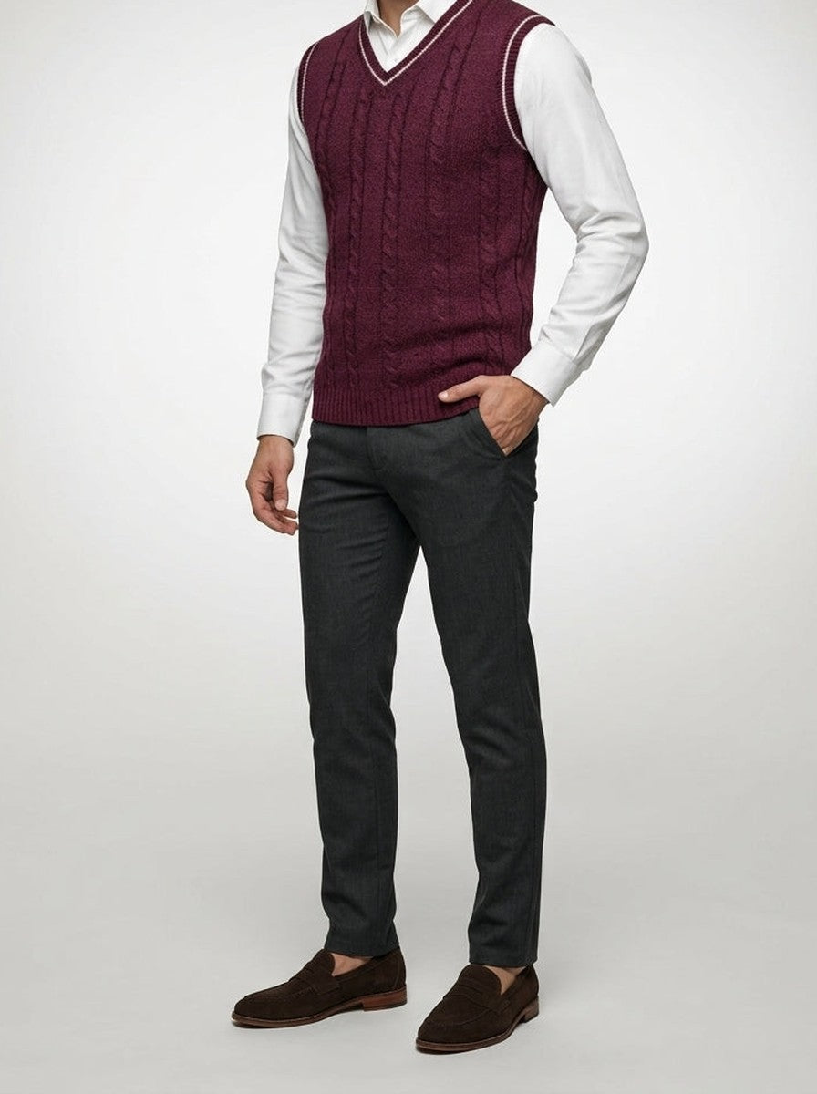 Men's Autumn Cable Knit Sleeveless Jumper Vest with V-Neck