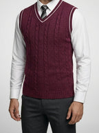 Men's Autumn Cable Knit Sleeveless Jumper Vest with V-Neck
