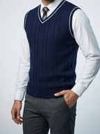 Men's Autumn Cable Knit Sleeveless Jumper Vest with V-Neck