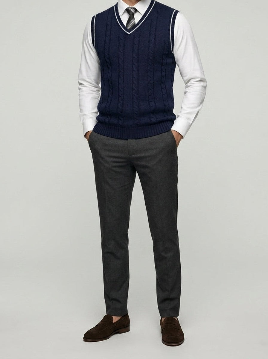 Men's Autumn Cable Knit Sleeveless Jumper Vest with V-Neck