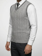 Men's Autumn Cable Knit Sleeveless Jumper Vest with V-Neck